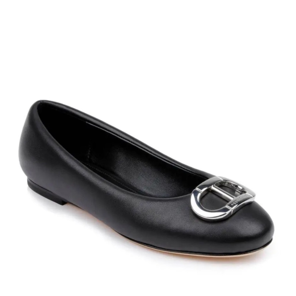 Dee Ocleppo Prague Embellished Flats in Black size 8 Silver Logo Buckle Leather